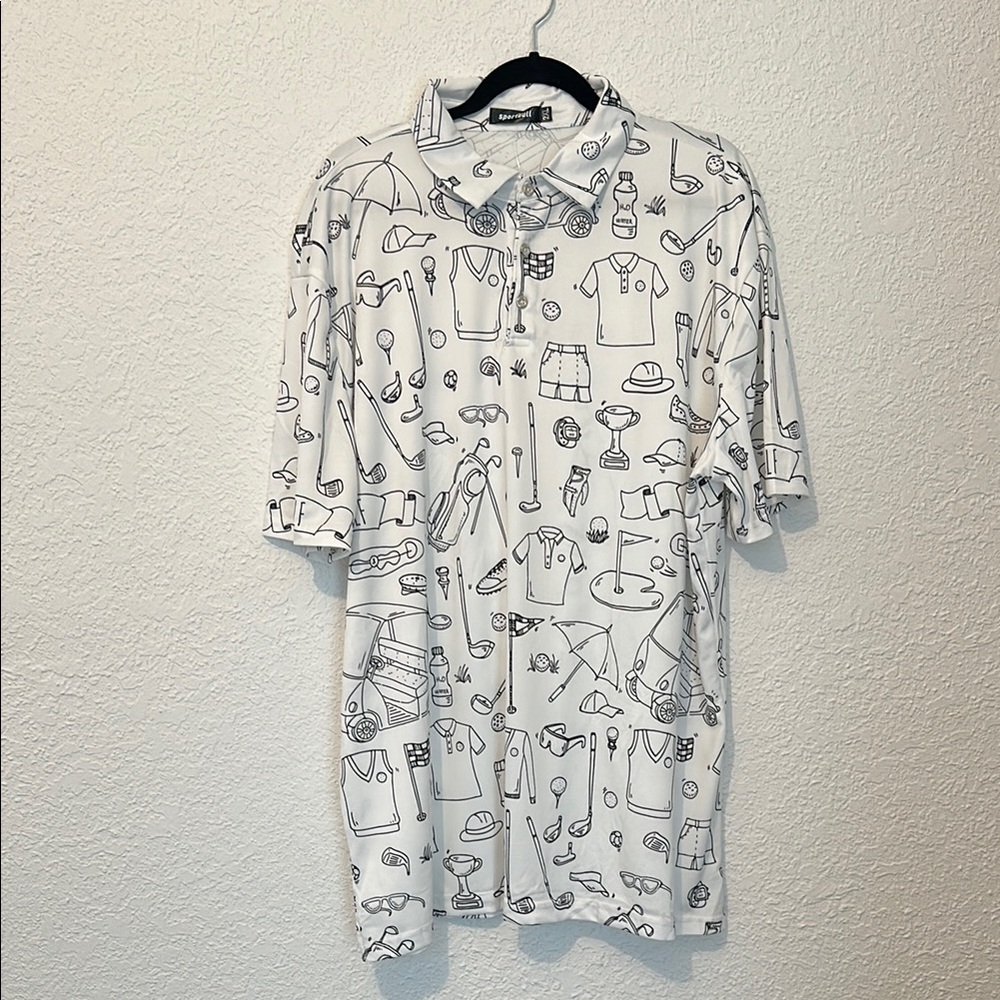 Men's White Polo Golf Graphic Shirt